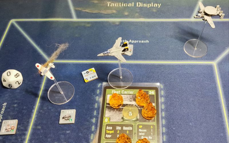 A photograph of Corsair Leader, with different miniature aircraft flying about going pew pew