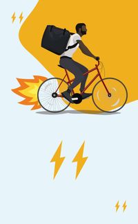 Meal Deal card example - an energy card worth 2 energy, showing a cyclist riding with fire from the wheel